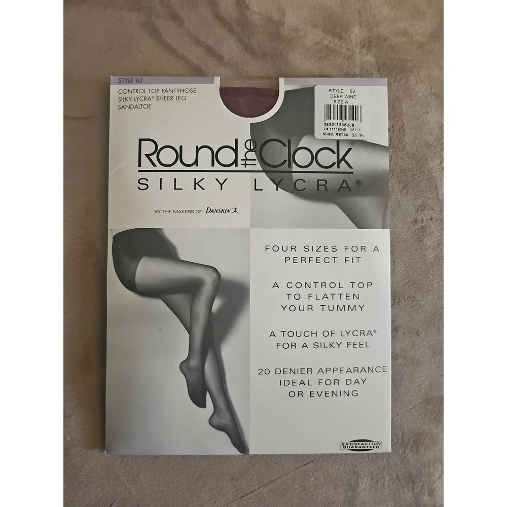 Round The Clock Silky Lycra Control Top Size A Deep Wine Sandaltoe Pantyhose‎